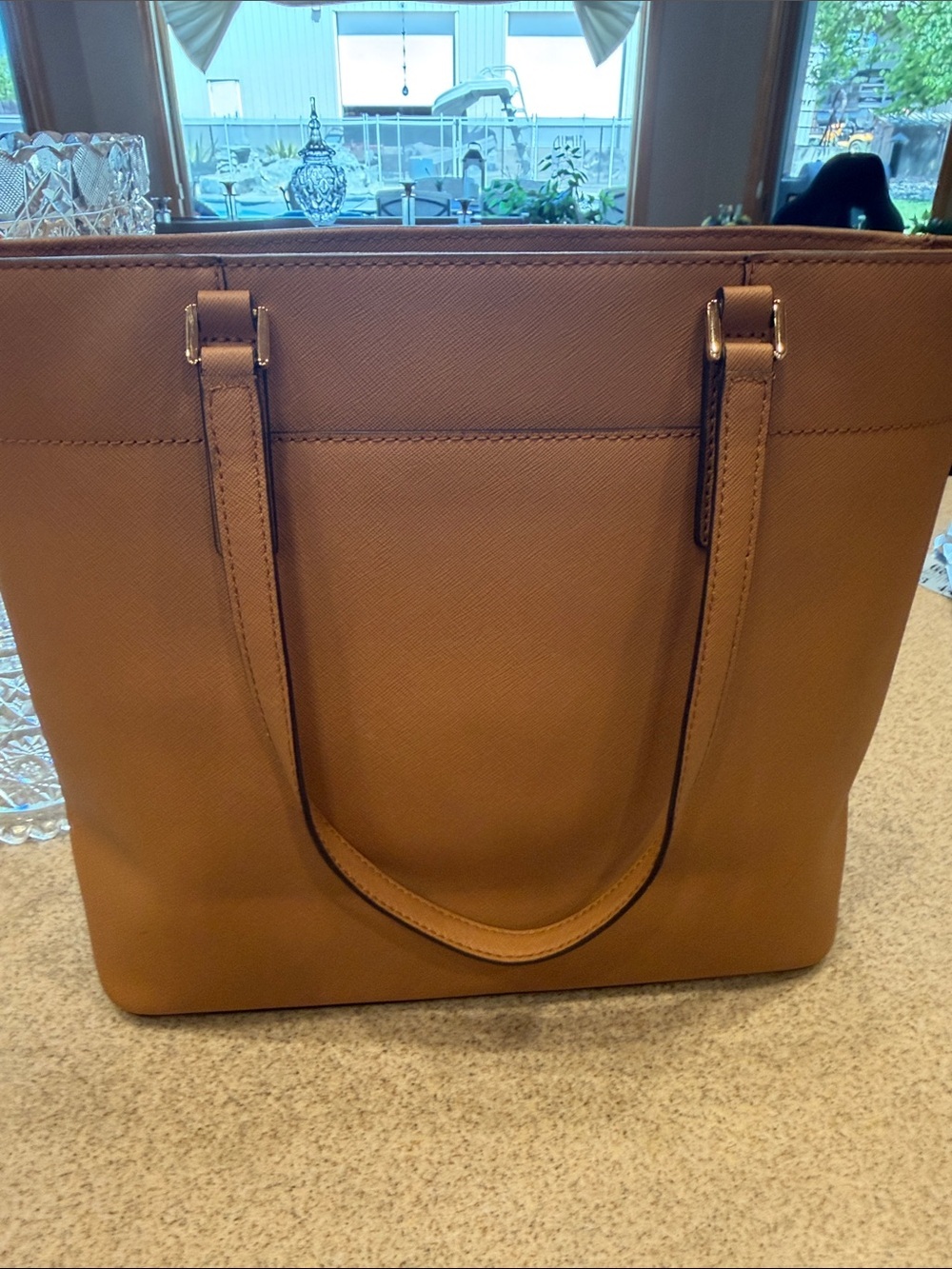 Michael Kors Tan Saffiano Leather Structured Tote with MK Charm - Picture 6 of 15